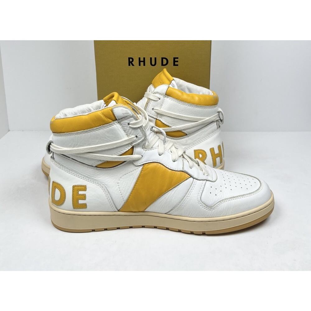 Size 10US - Rhude Yellow Rhecess Leather High Top Sneakers💛 NEW/RETAIL $745! - Picture 4 of 10